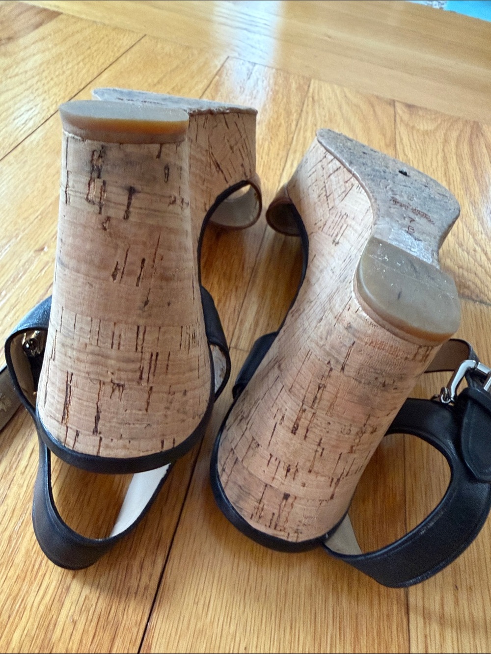 Coach Two-Tone Brown & Black Leather Wedge Sandals - Picture 5 of 5